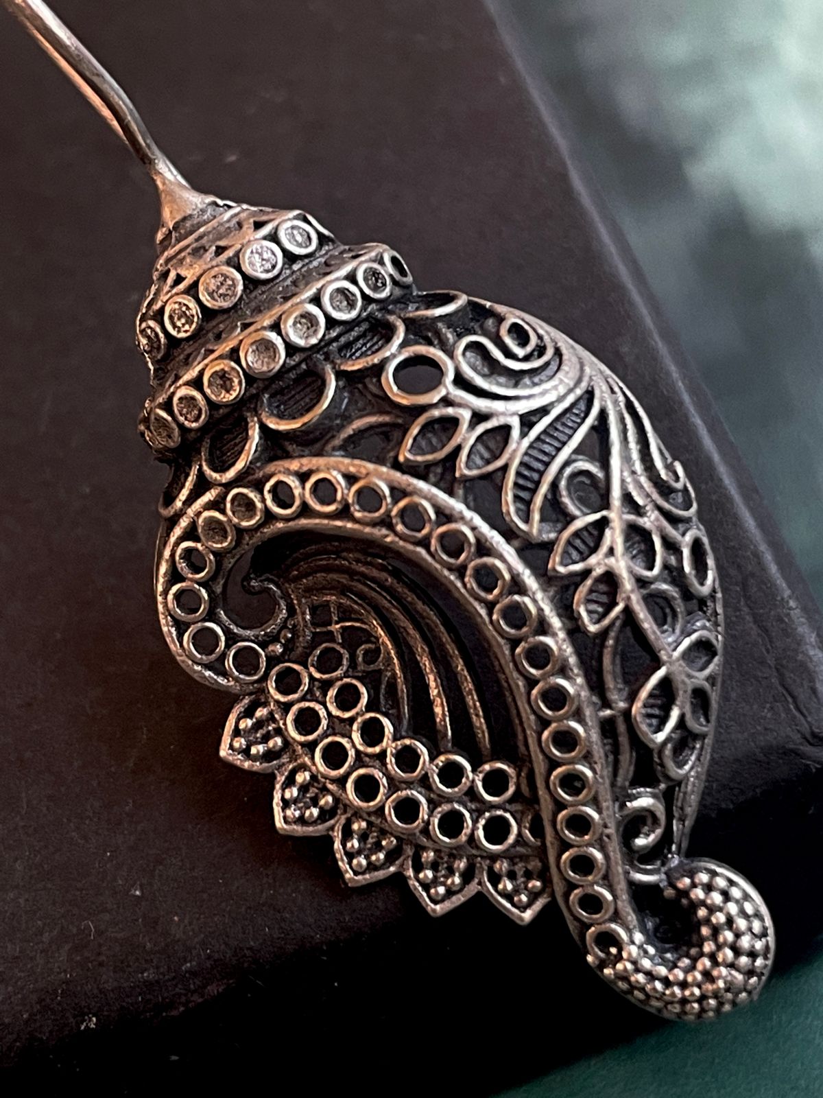 Shankh Shape Black Polish Antique Look Stud Earring