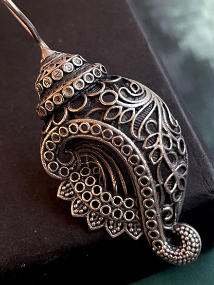 Shankh Shape Black Polish Antique Look Stud Earring