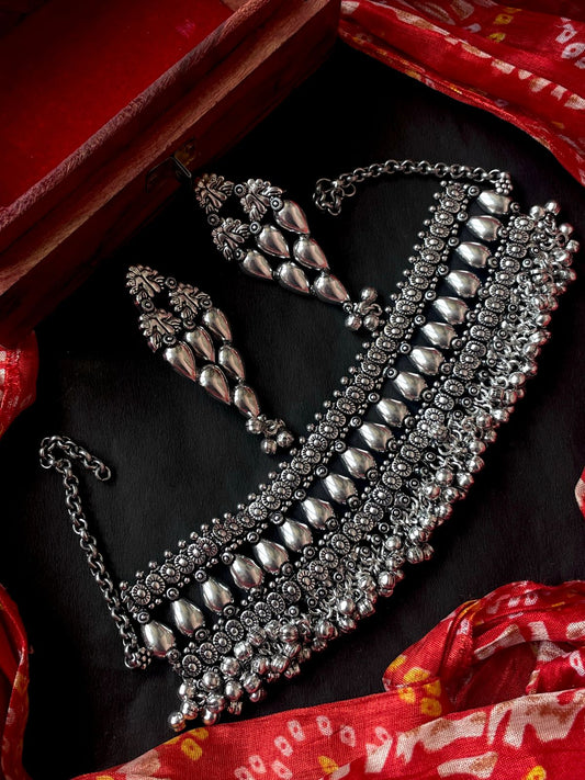 Silver Replica Choker with Earring Partywear Set