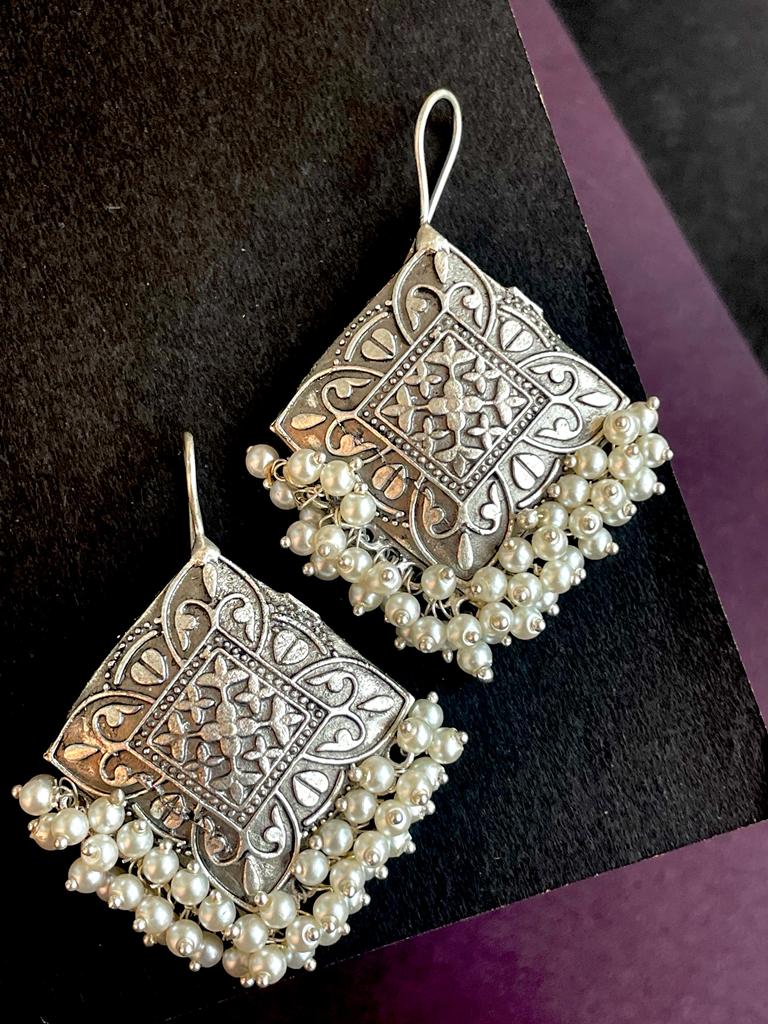 Silver Replica Square shape Brass Stud Earring