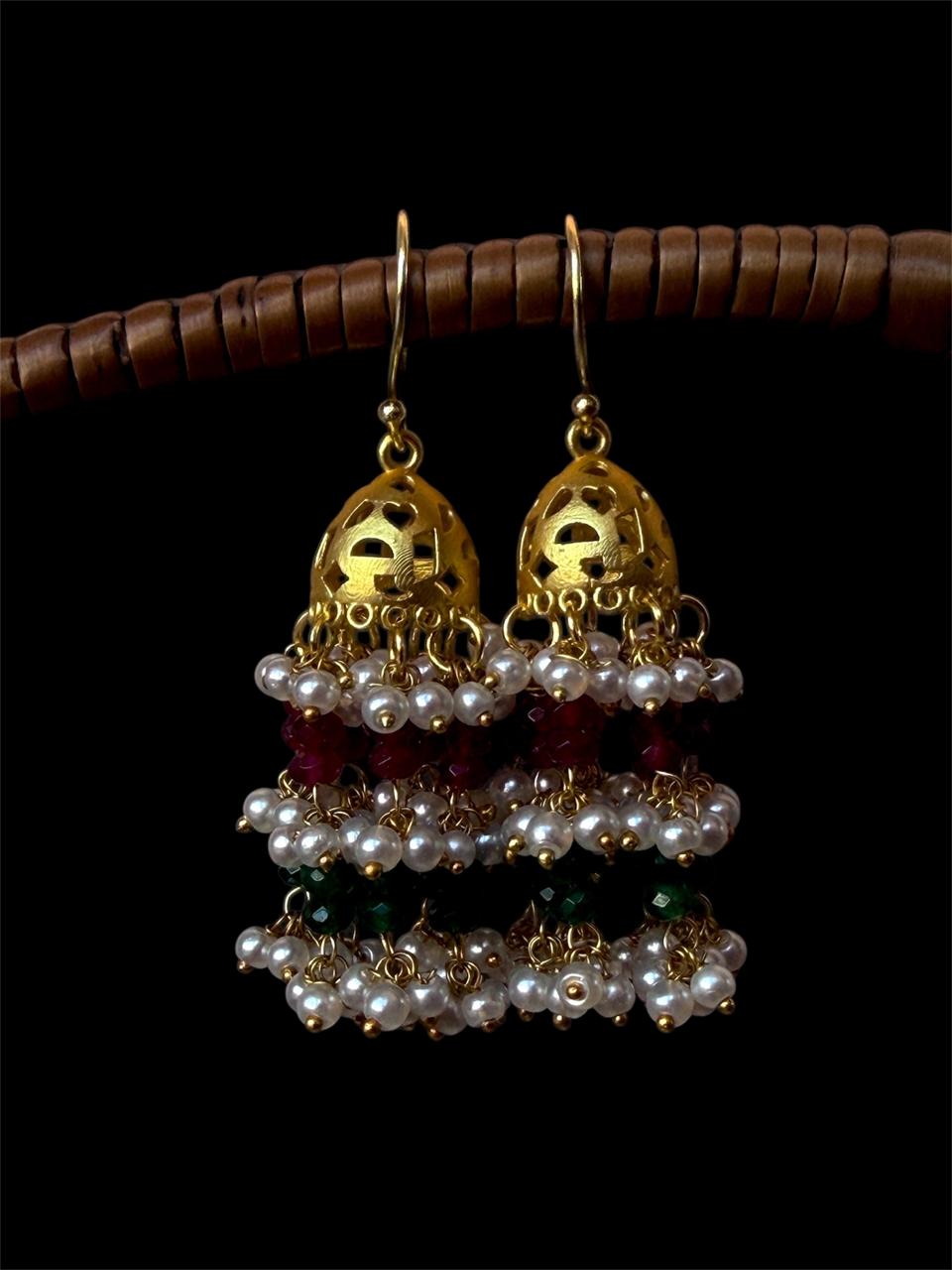 Stone Beads Golden Jhumki Latkan Earring