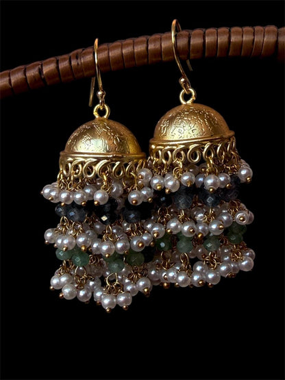 Stone Beads Latkan Golden Jhumki Earring