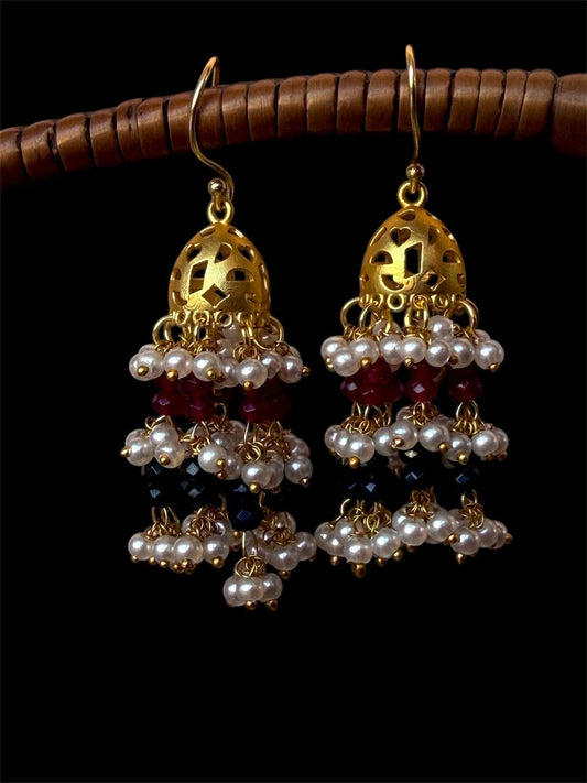 Stone Beads Latkan Golden Jhumki Earring