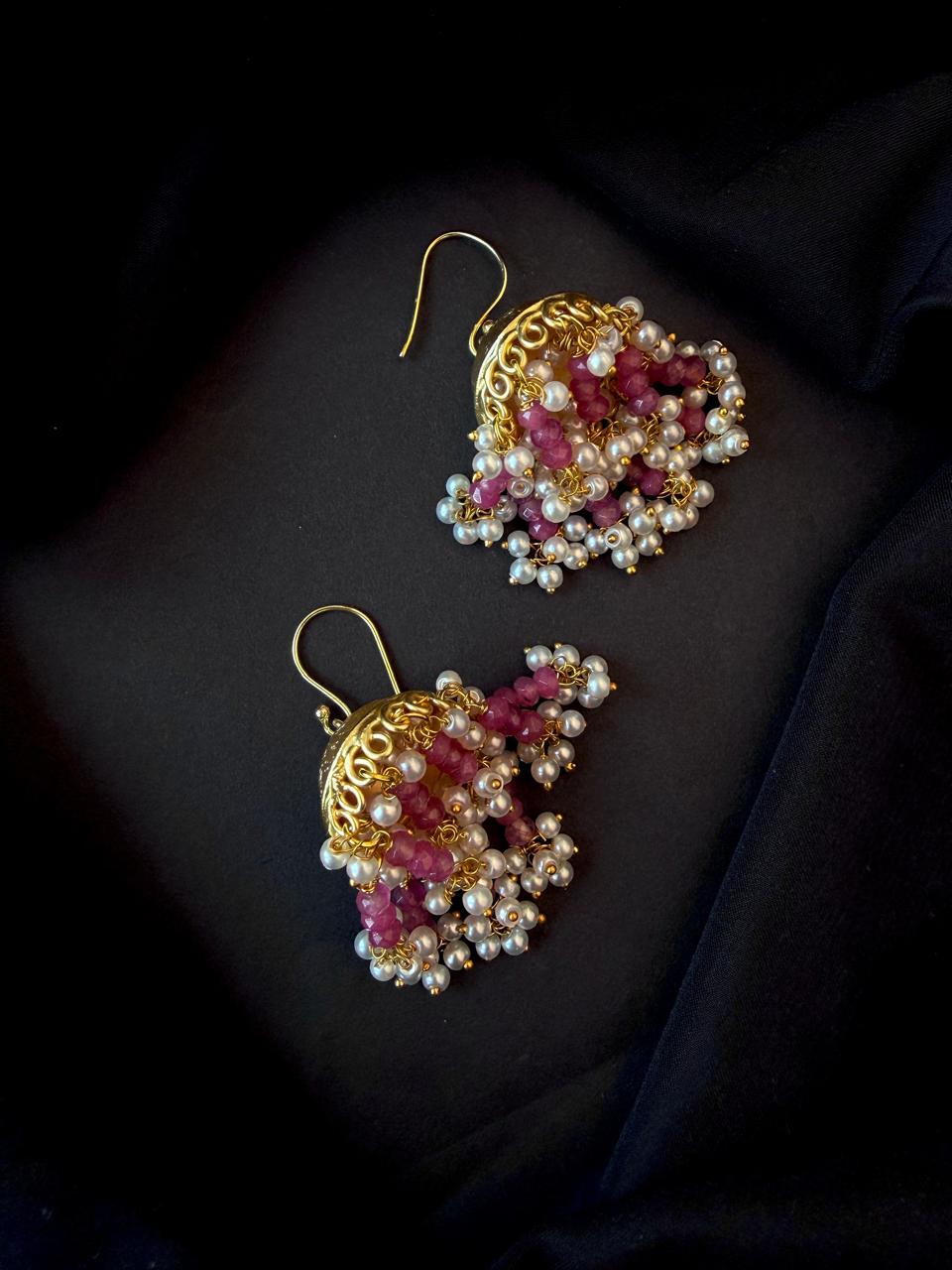 Stone Beads Latkan Golden Jhumki Earring
