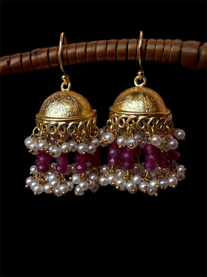 Stone Beads Latkan Golden Jhumki Earring