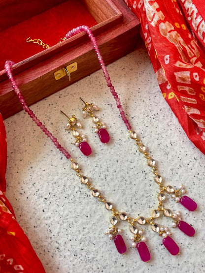 Stone Beads with Pachi Kundan Necklace and Earring set