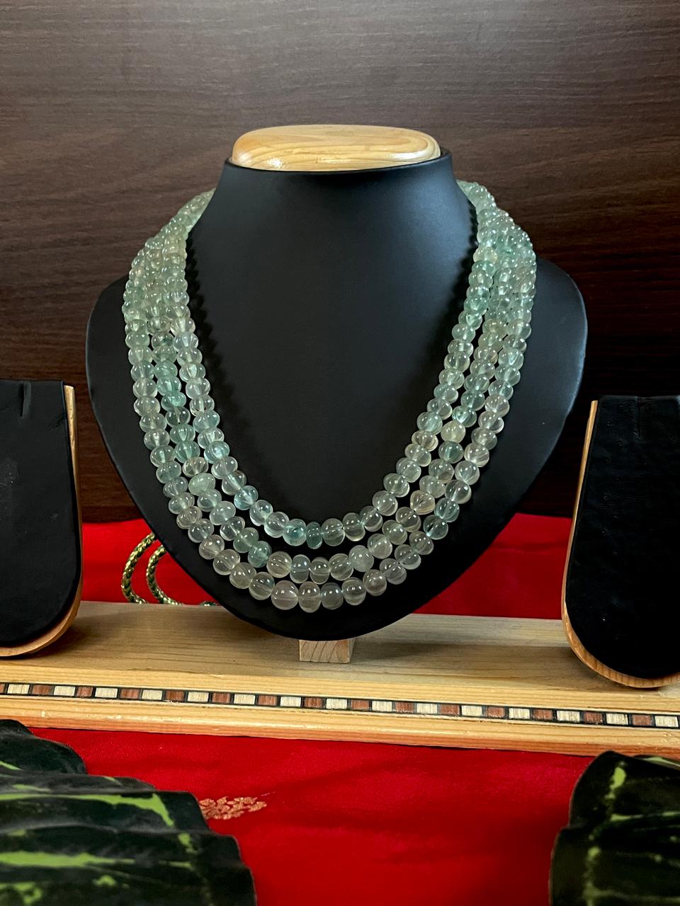 Stone Pumpkin Beads Three Layered Mala