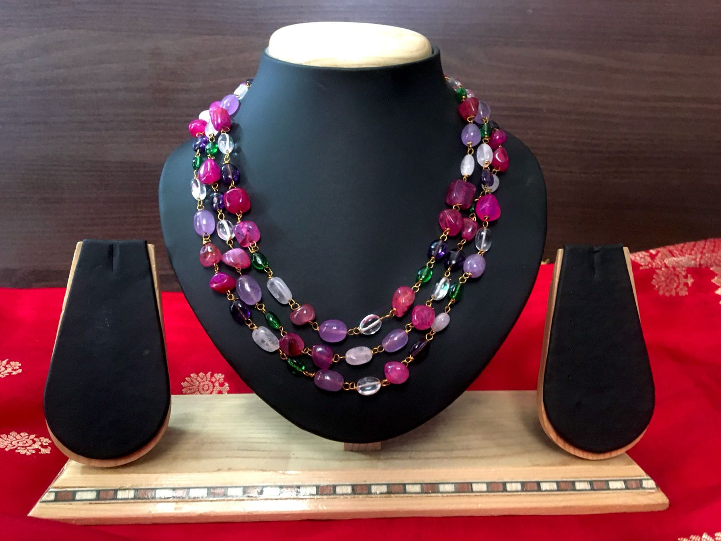 Trendy Stone Handmade Partywear Three Layered Mala Necklace