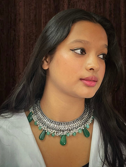 Oxidized Semi Precious Stones Necklace