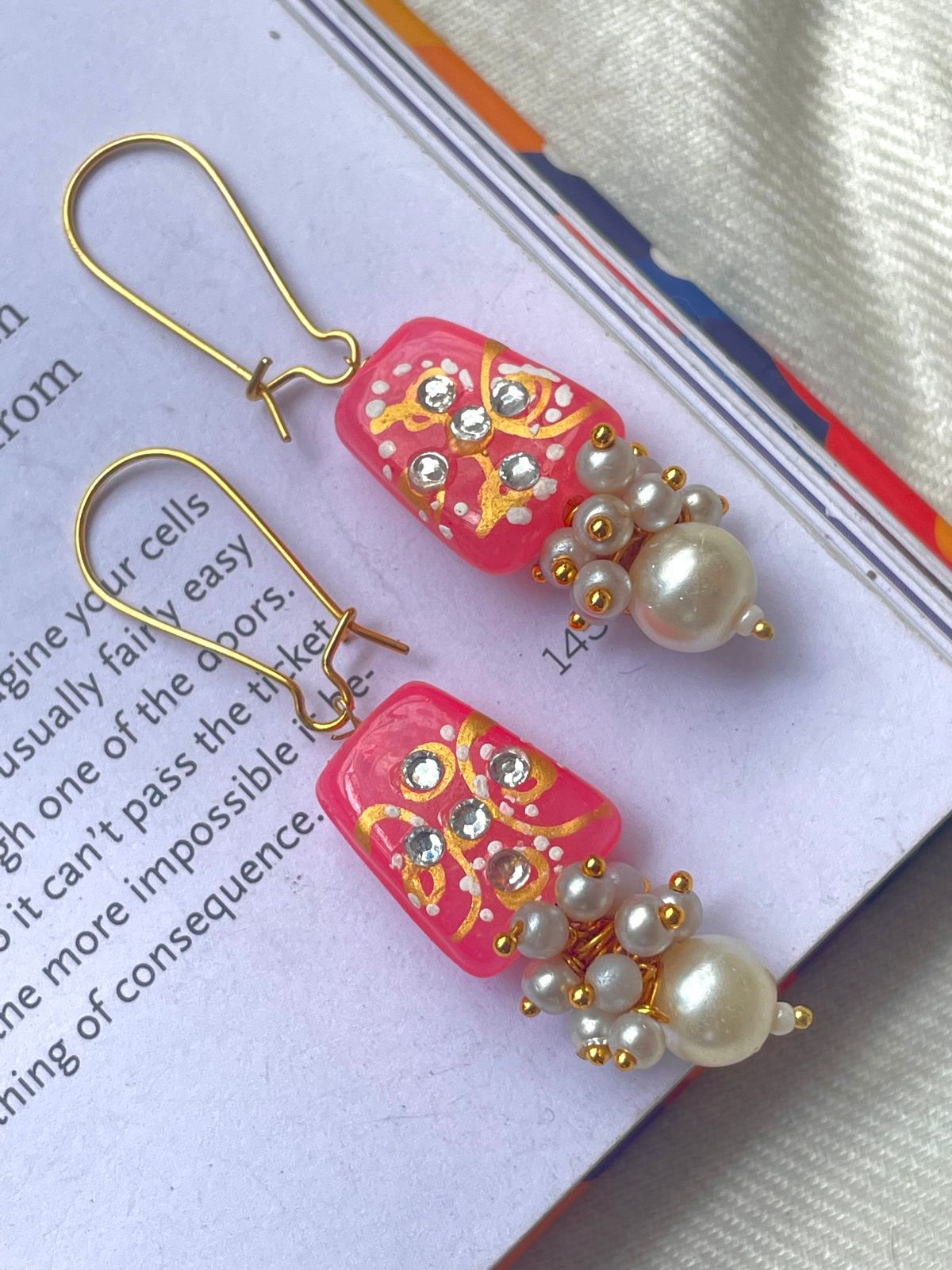 Hand Painted beads with Cheer and Moti Earring