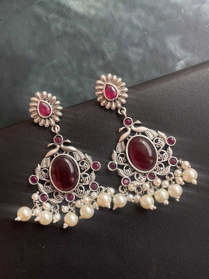 Ethnic Party wear Oxidized Drop earring with stone and beads