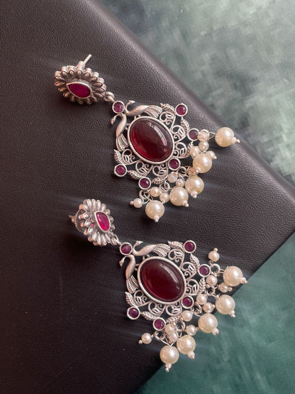 Ethnic Party wear Oxidized Drop earring with stone and beads