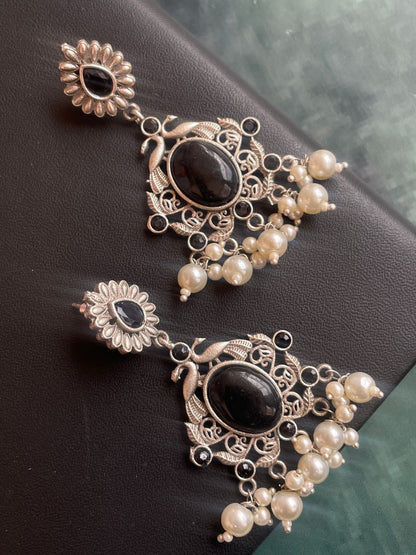 Ethnic Party wear Oxidized Drop earring with stone and beads