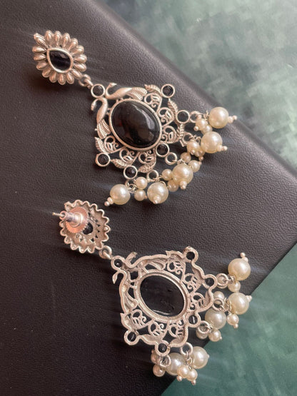 Ethnic Party wear Oxidized Drop earring with stone and beads