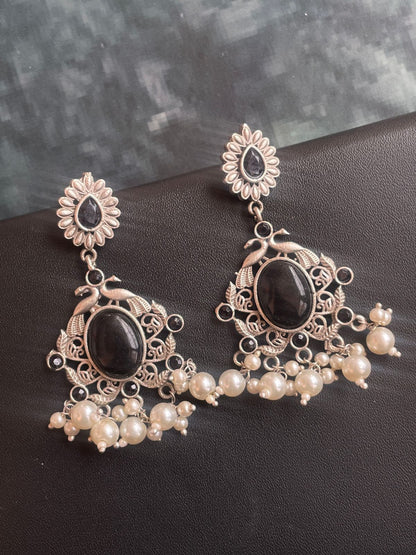 Ethnic Party wear Oxidized Drop earring with stone and beads