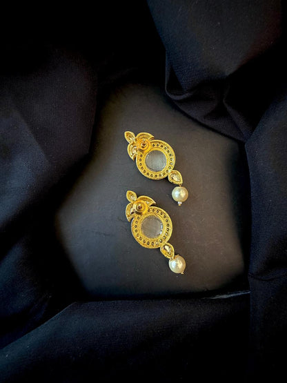 Monalisa Stone Big Pendant Beaded Multi Layered Mala Necklace with Earring set