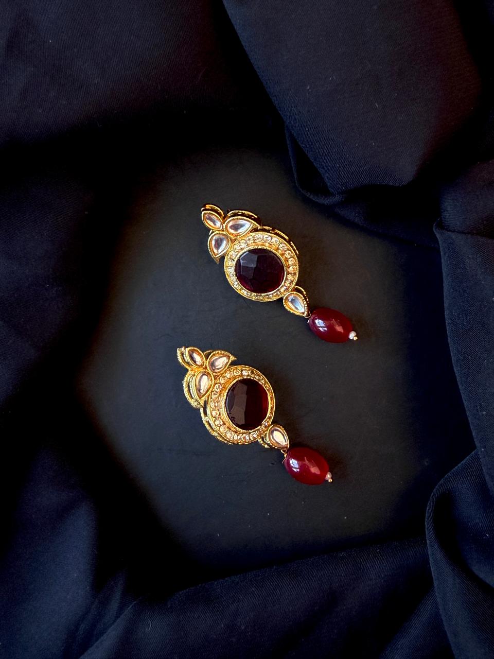 Monalisa Stone Big Pendant Beaded Multi Layered Mala Necklace with Earring set