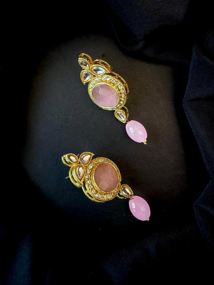 Monalisa Stone Big Pendant Beaded Multi Layered Mala Necklace with Earring set