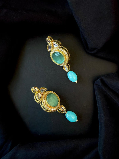 Monalisa Stone Big Pendant Beaded Multi Layered Mala Necklace with Earring set