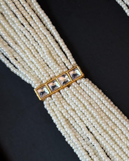 Monalisa Stone Big Pendant Beaded Multi Layered Mala Necklace with Earring set