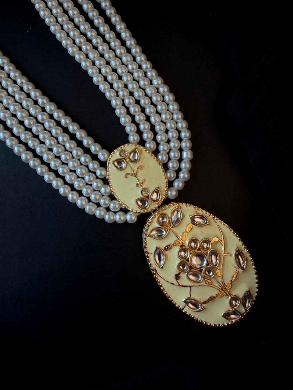 Meenakari Pendant Beaded Mala Necklace with Earring set