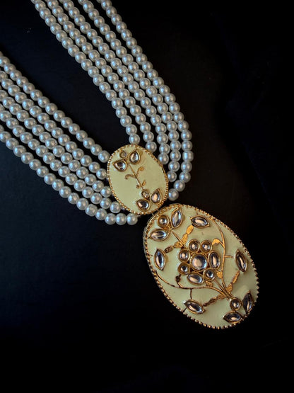 Meenakari Pendant Beaded Mala Necklace with Earring set