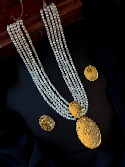 Meenakari Pendant Beaded Mala Necklace with Earring set