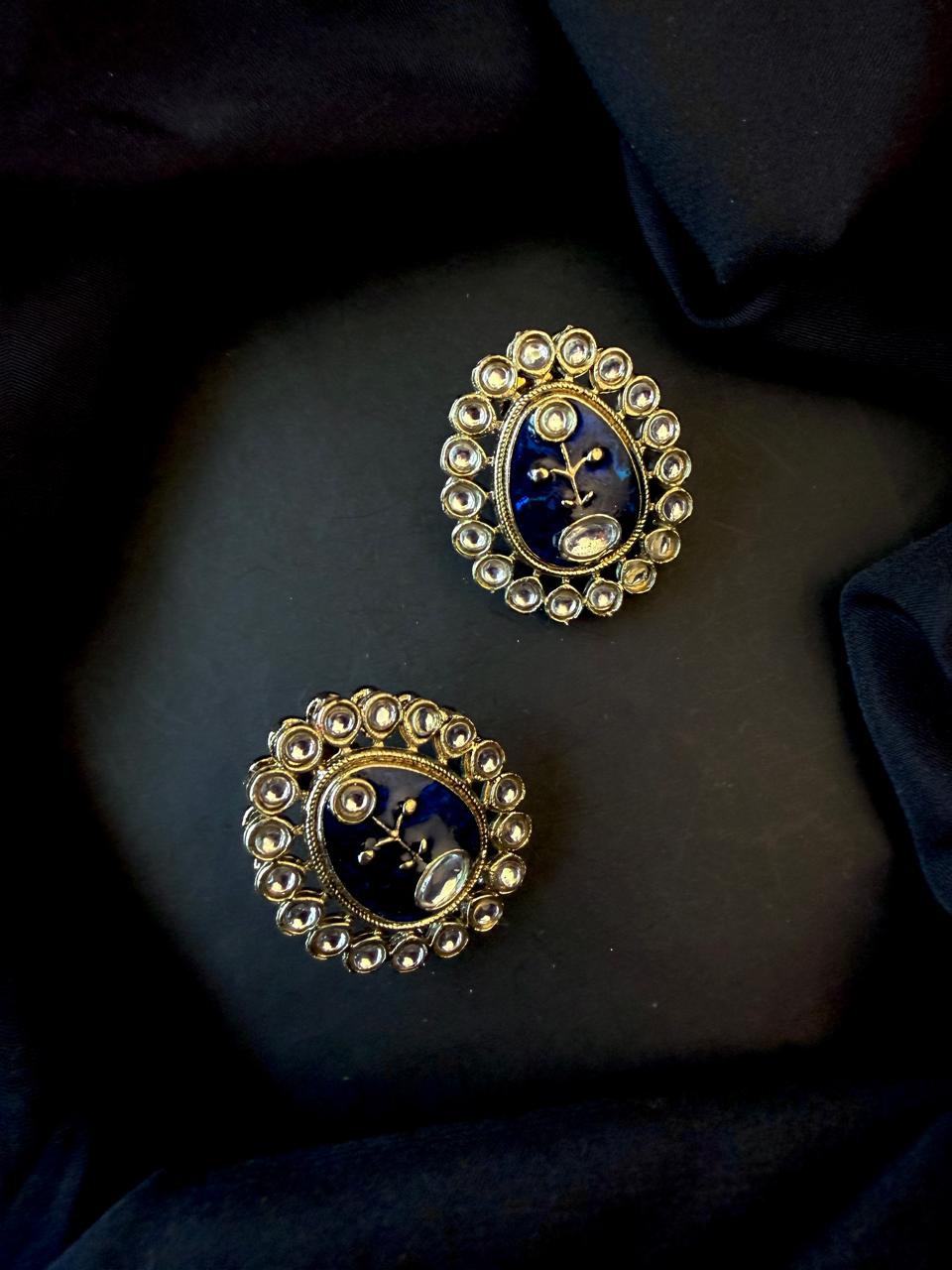 Meenakari Pendant Beaded Mala Necklace with Earring set