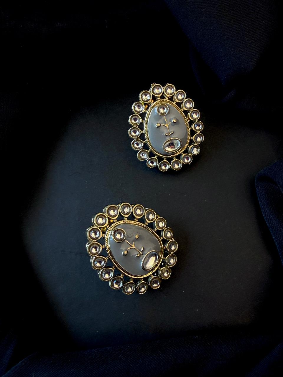 Meenakari Pendant Beaded Mala Necklace with Earring set