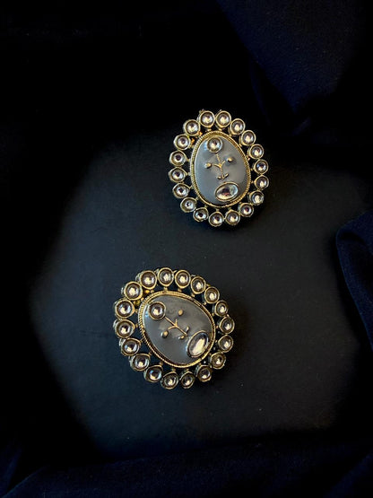 Meenakari Pendant Beaded Mala Necklace with Earring set