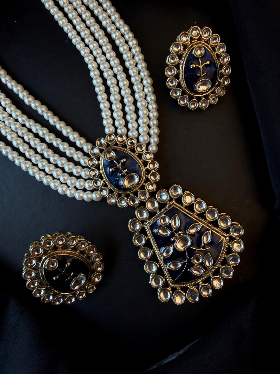 Meenakari Pendant Beaded Mala Necklace with Earring set