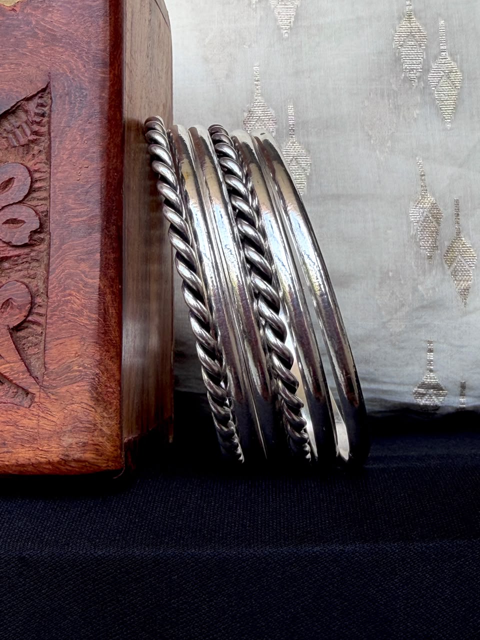 Oxidized Silver Replica Bangle set