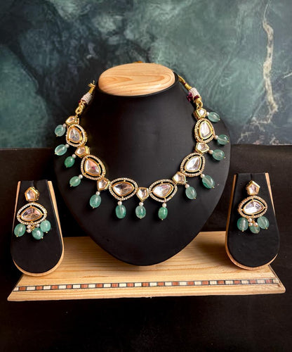 Kundan with natural stones Choker with earring set