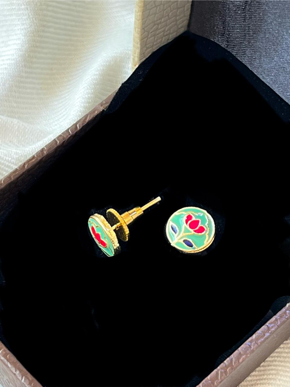 Meenakari Floral Print Small Stud Earring