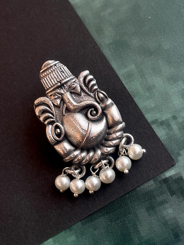 Silver Plated Oxidized Ganesha Design stud Design