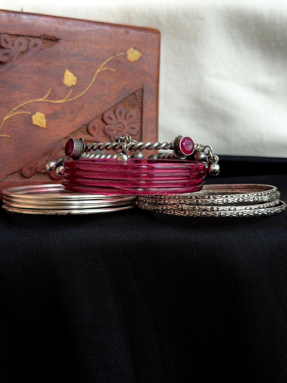 Acrylic Bangles with Metal Bangles set