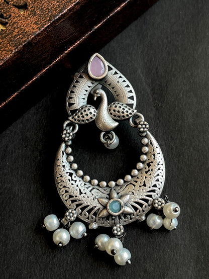 Peacock Shape Chandbali Oxidized Drop Earring