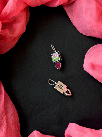 Hand Painted Monalisa Stone Silver Replica Earring