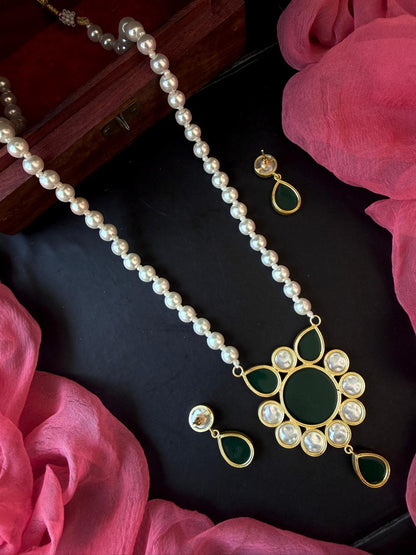 Monalisa Stone Shell Pearl Necklace with Earring set