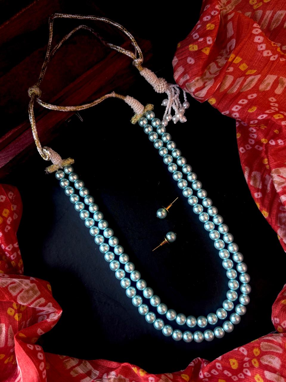 Shell Pearl Double Layered Mala with Earring Set