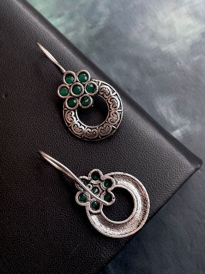 Small Stone Oxidized Round Light Weight Earring