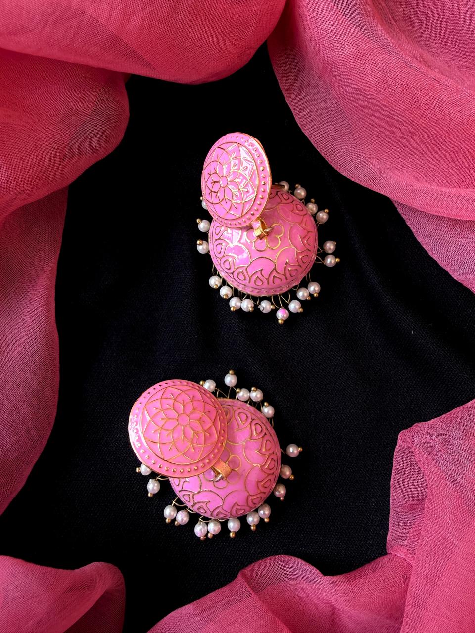 Meenakari Plain Colour Top Jhumki Earring