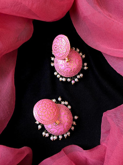 Meenakari Plain Colour Top Jhumki Earring