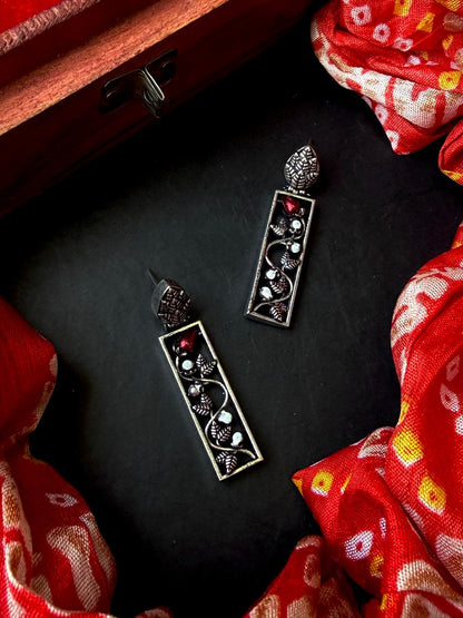 Oxidized Floral Geometrical Earring