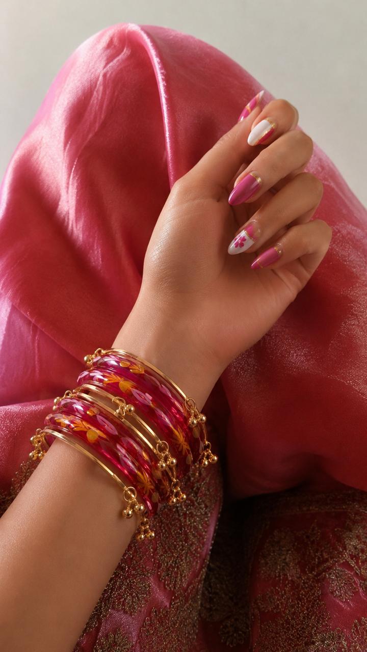 Glass Bangles with Metal Bangles set