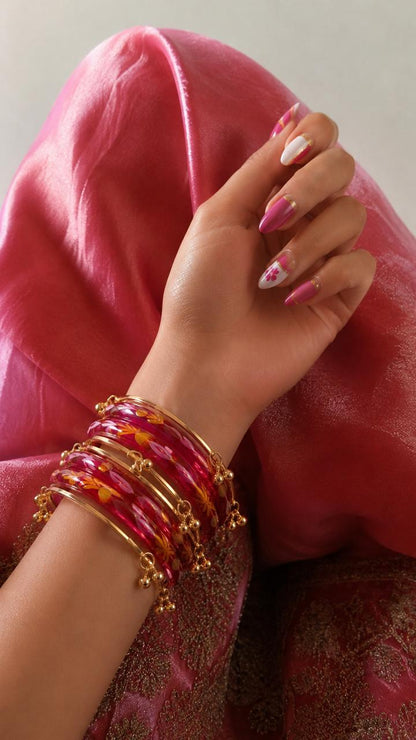 Glass Bangles with Metal Bangles set