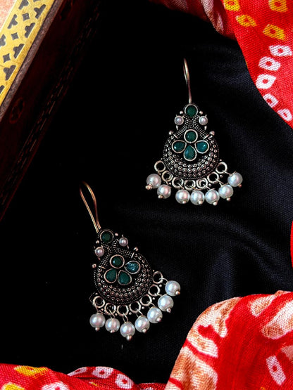 Monalisa Stone Black Polish Oxidized Earring