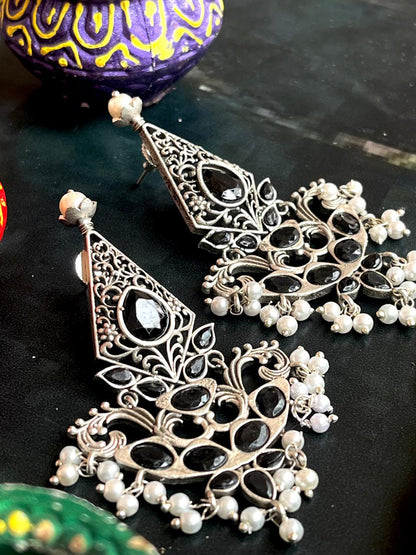 Silver Replica Oxidized Ethnic Earring