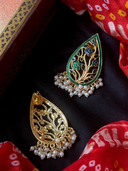 Meenakari Floral Beaded Long Stud Earring