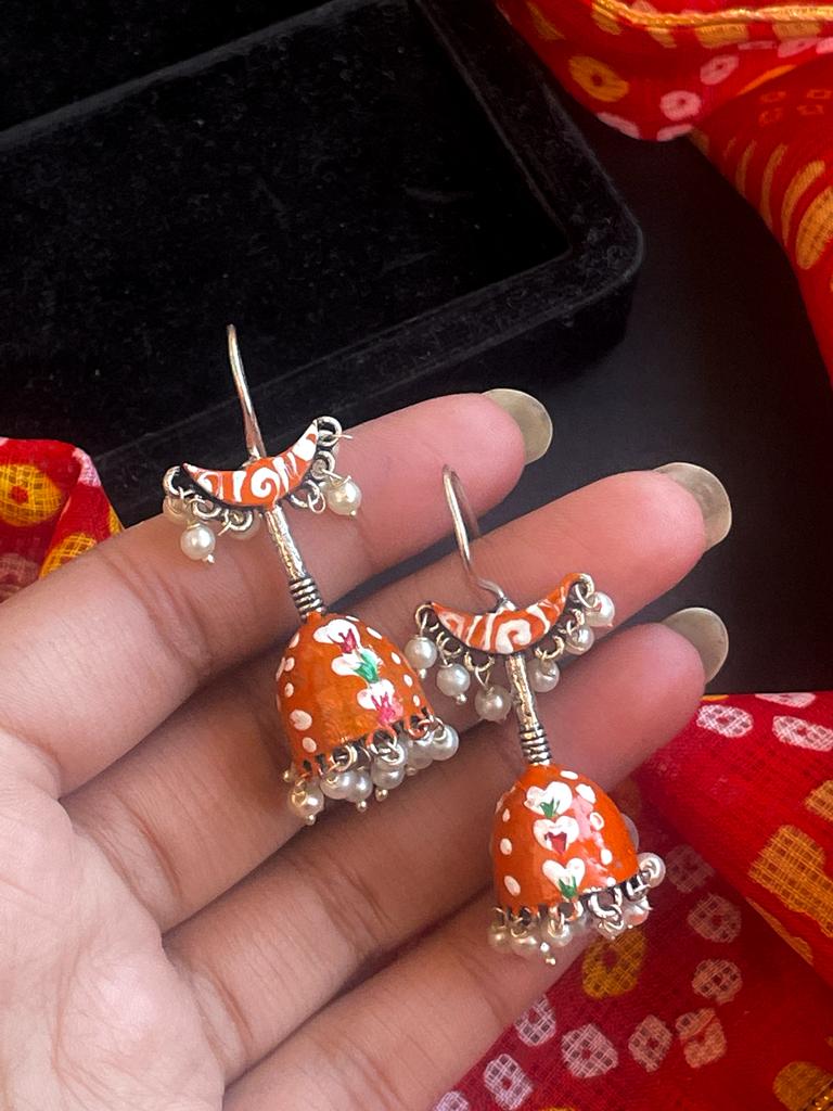 Hand Painted Chandbali with Jhumki Earring